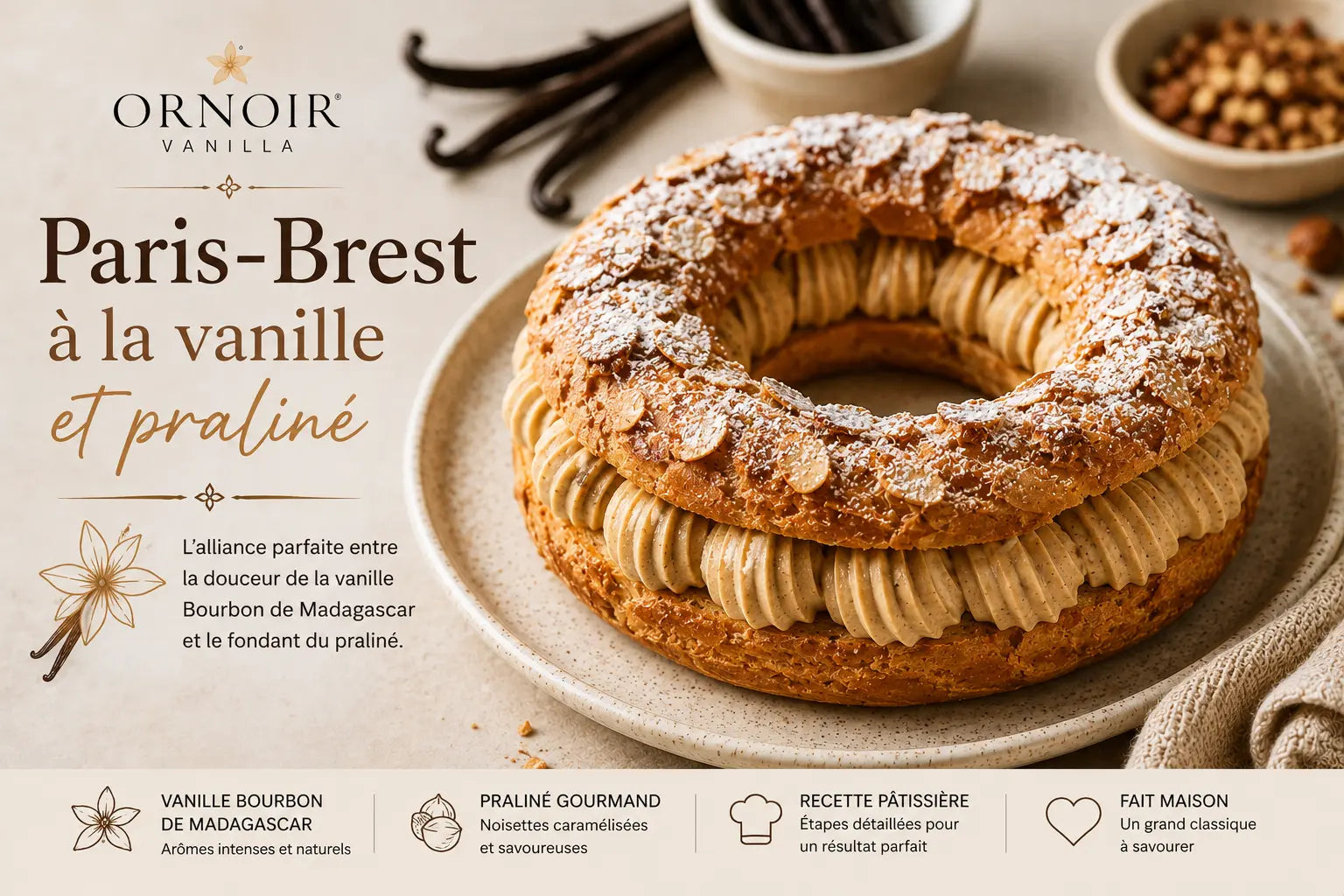 Paris-Brest à la vanille et praliné : recette de la pâtisserie française