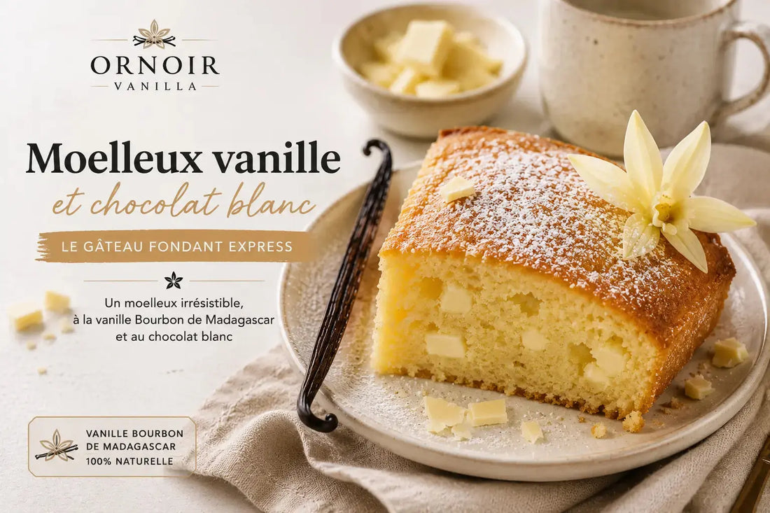 Moelleux vanille et chocolat blanc : le gâteau fondant express