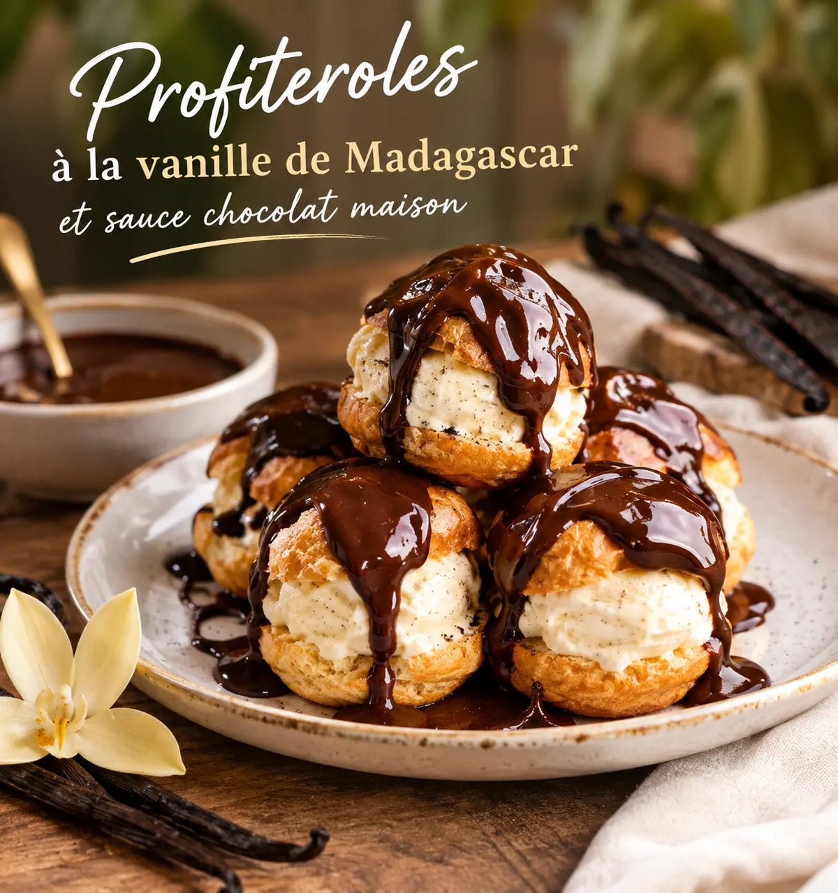 Profiteroles à la vanille de Madagascar et sauce chocolat maison