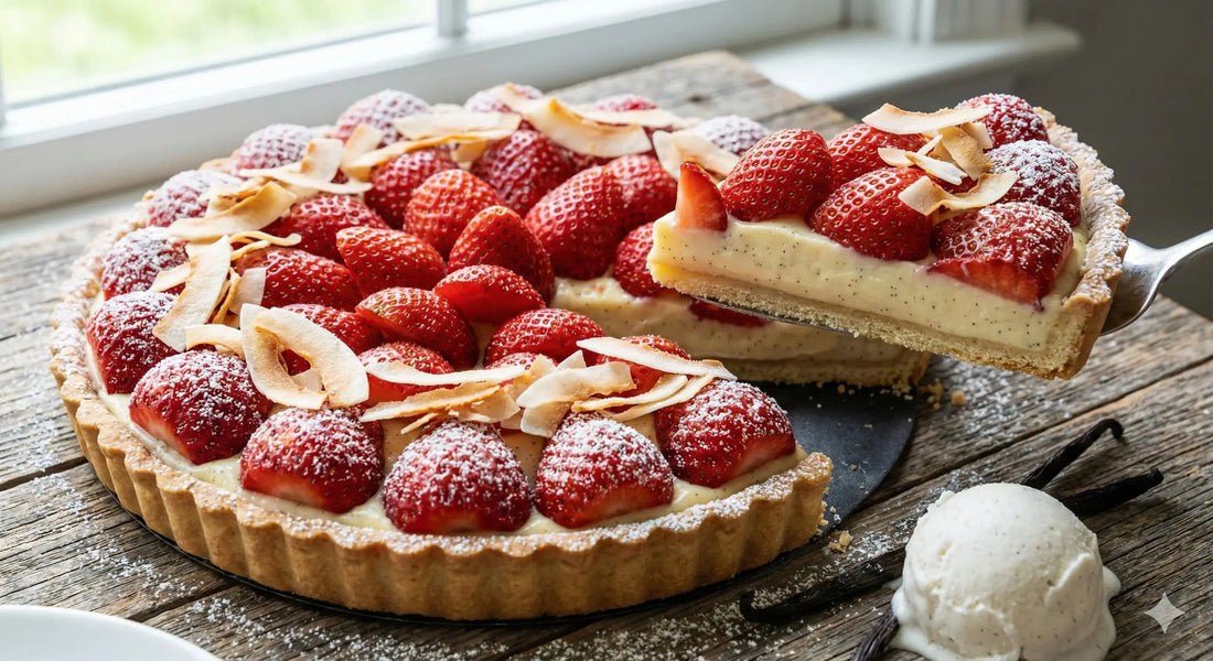 🍰Tarte aux fraises et noix de coco – recette maison facile et gourmande - Or noir vanilla