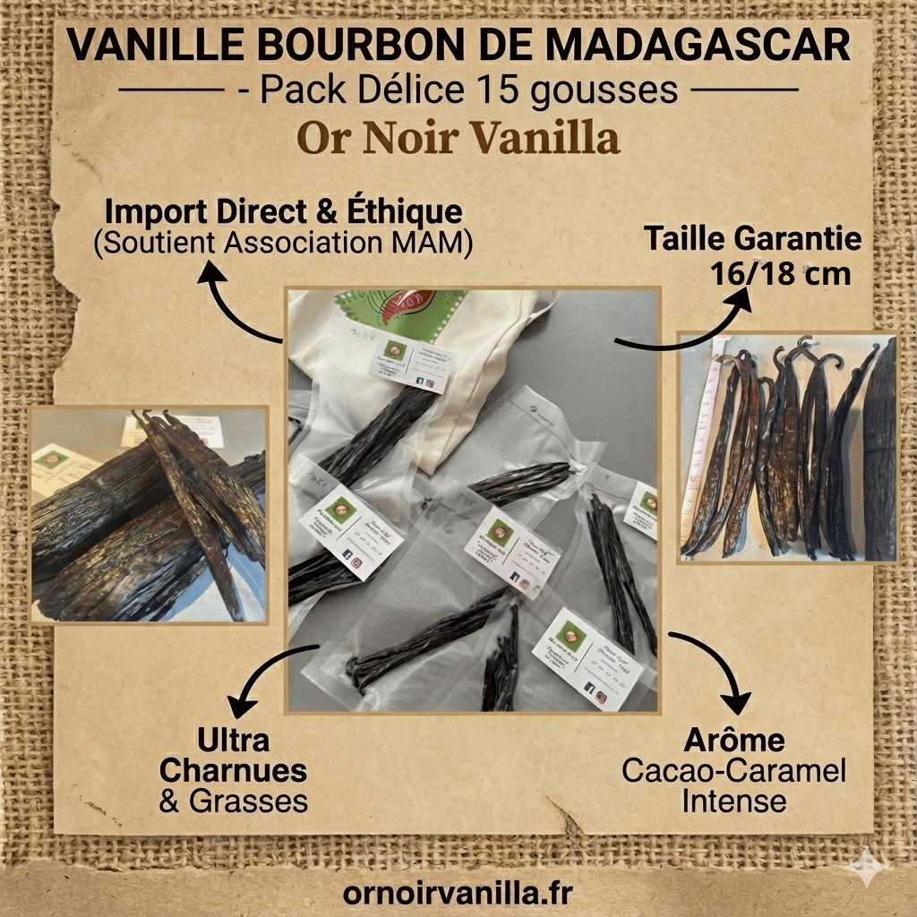 Pack Délice : 15 gousses de vanille XL Bourbon Noir Grand cru de Madagascar Grade A Or noir vanilla
