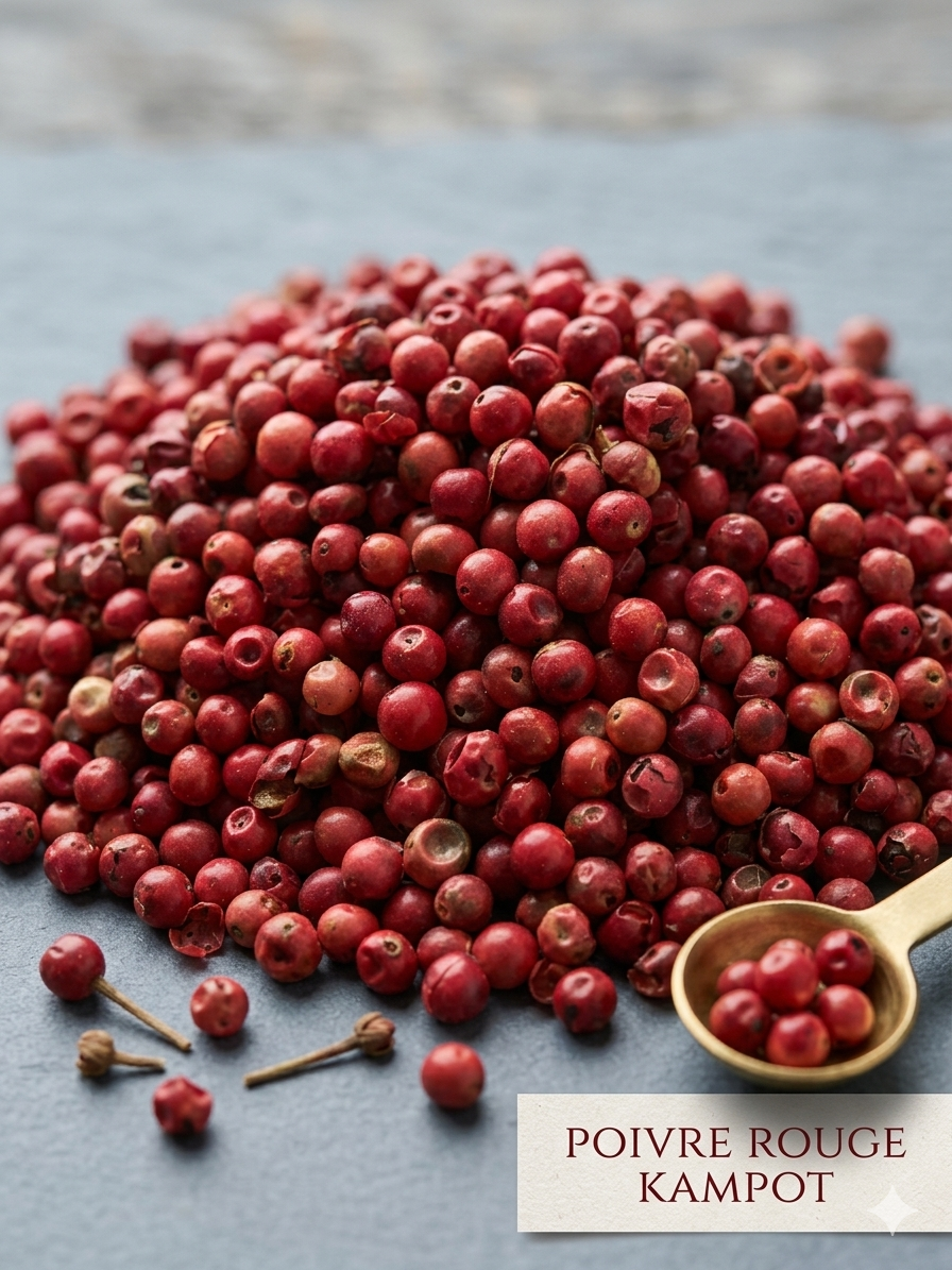 NOUVEAU : Poivre Rouge de Kampot IGP en Grains – Épice d'Exception | Or Noir Vanilla Or noir vanilla